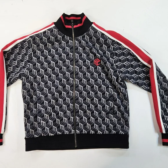 $650 MCM Women's Black Red Monogram MCM Logo Print Track Jacket Large - Picture 4 of 12